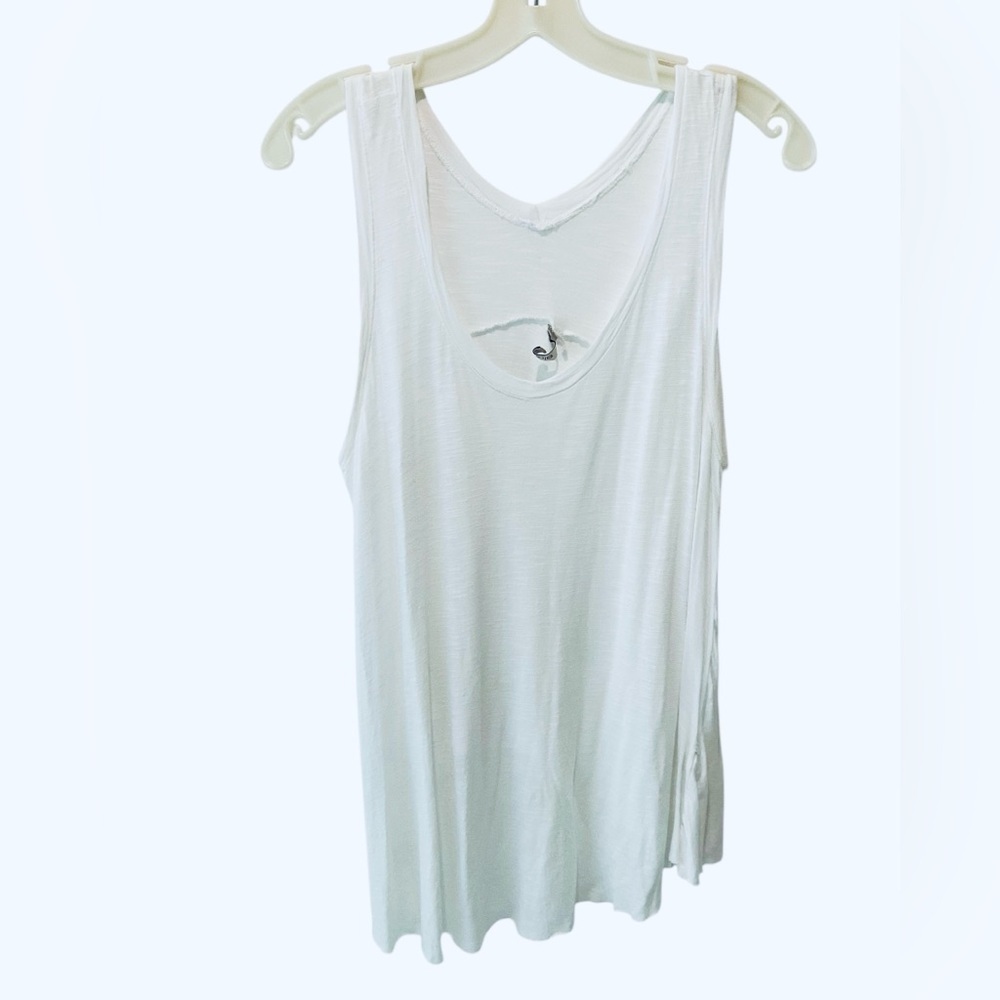 Elan White Semi Sheer Tank Large Asymmetrical Hem Boho Beach Lightweight - Picture 3 of 5